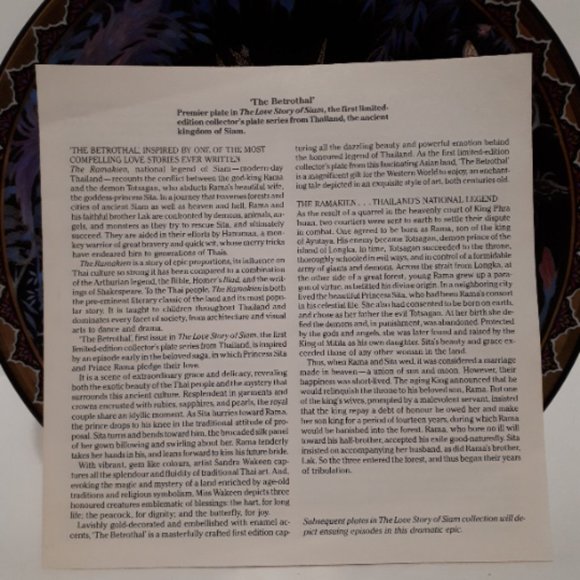 The Betrothal Collector Plate The Love Story of Siam Bradford Exchange Vintage - Picture 6 of 7